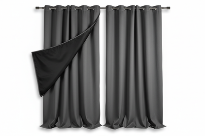 Rideaux gris foncé sur fond blanc avec doublure noire