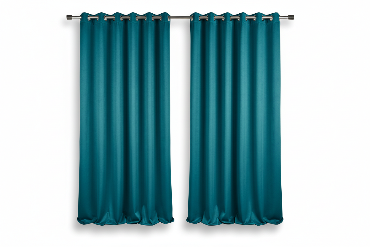 Rideaux vert turquoise sur fond blanc