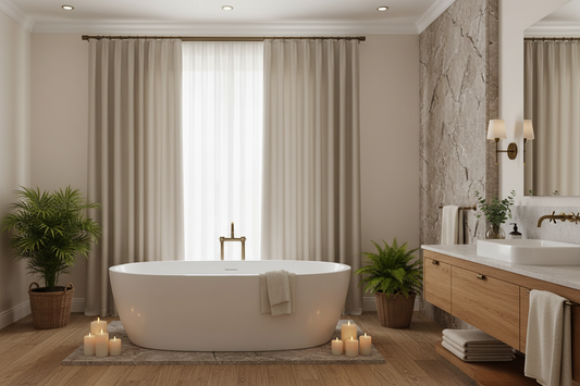 Salle de bain avec rideau beige AURA 3