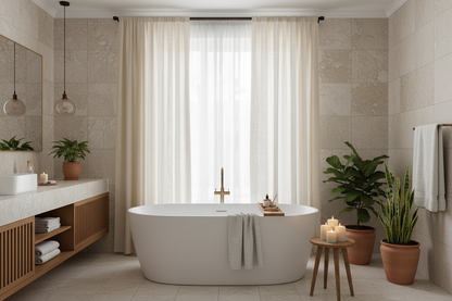 Salle de bain avec rideau beige HARMONIE