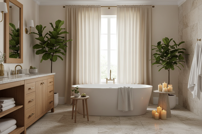 Salle de bain avec rideau beige SERENA 2