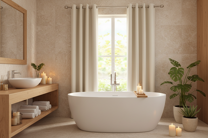 Salle de bain avec rideau beige VELINOR