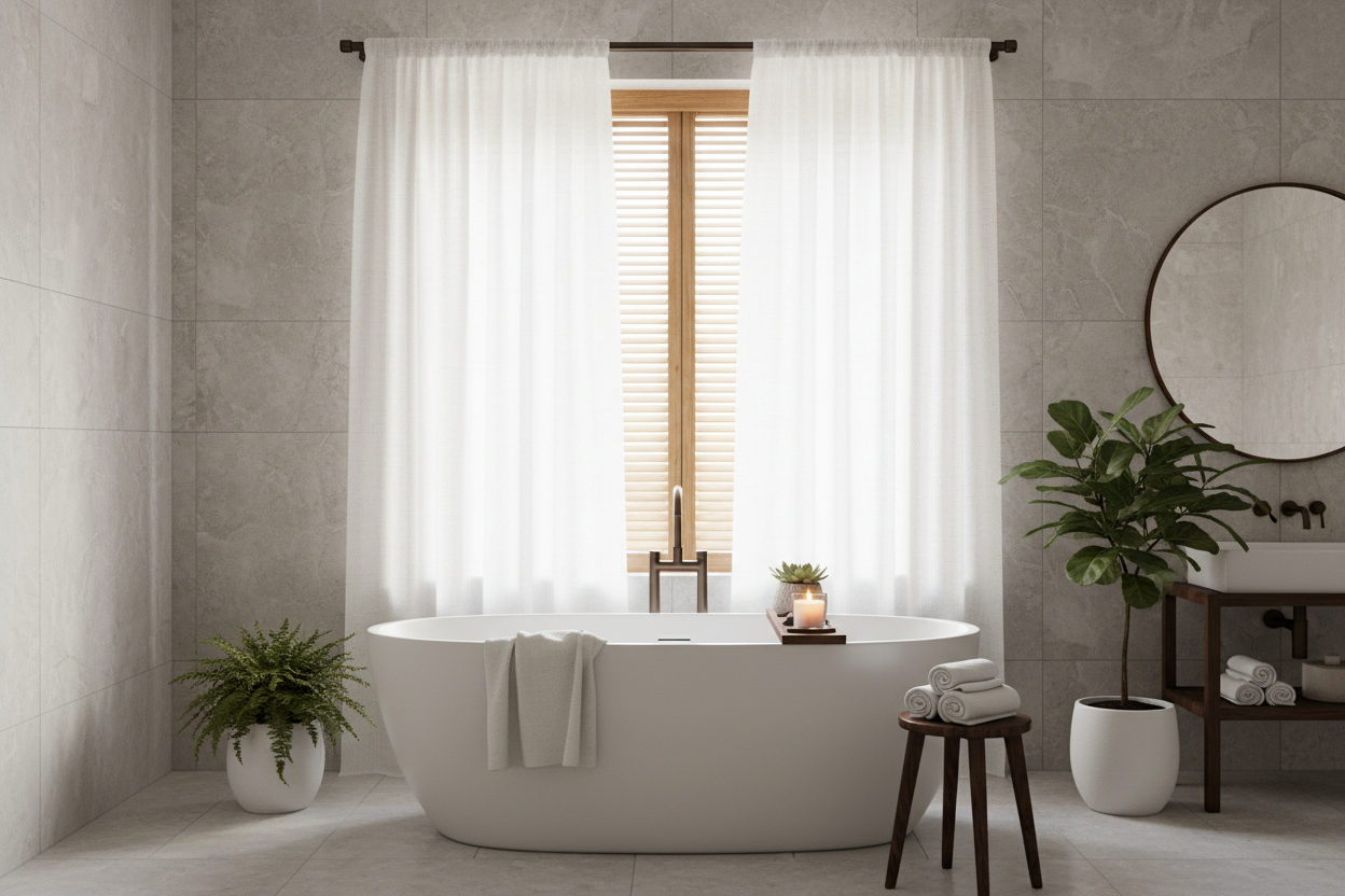 Salle de bain avec rideau blanc SERENA