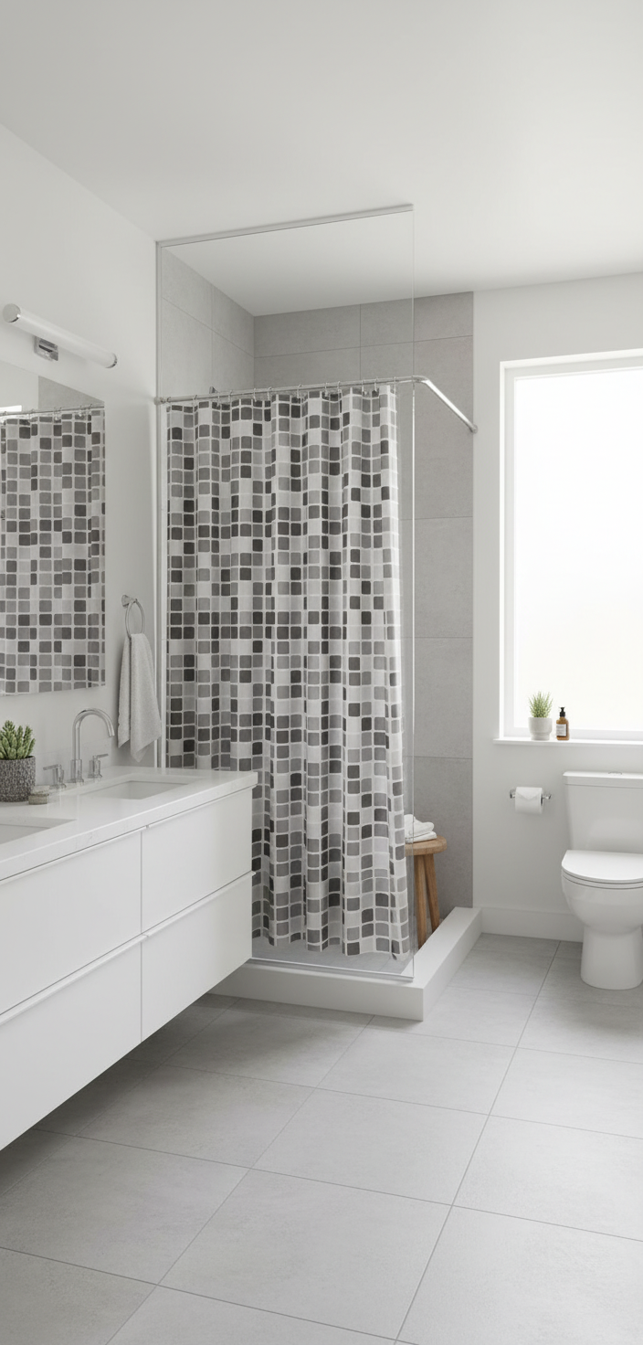 Salle de bain contemporaine rideau mosaïque