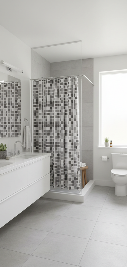 Salle de bain contemporaine rideau mosaïque