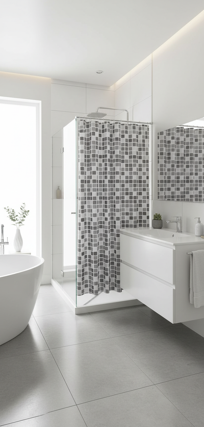 Salle de bain contemporaine rideau mosaïque