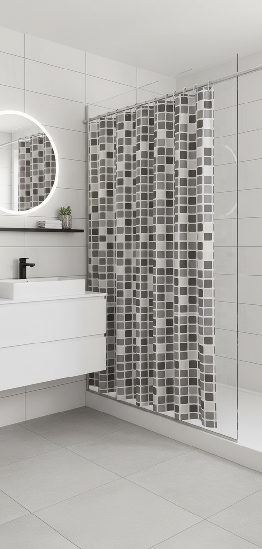 Salle de bain moderne rideau mosaïque