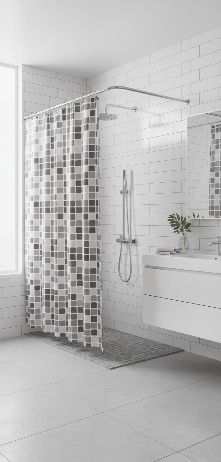 Salle de bain moderne rideau mosaïque