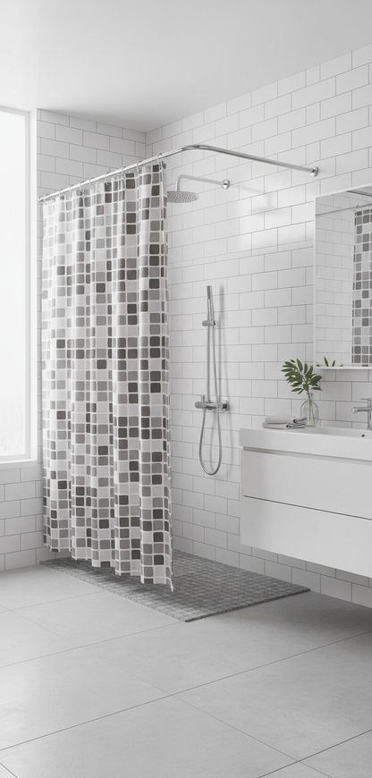 Salle de bain moderne rideau mosaïque