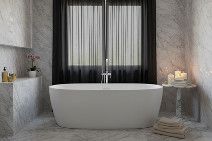 Salle de bain spa avec rideau noir voilage