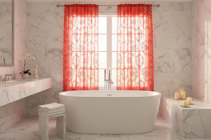 Salle de bain spa avec rideau rouge voilage