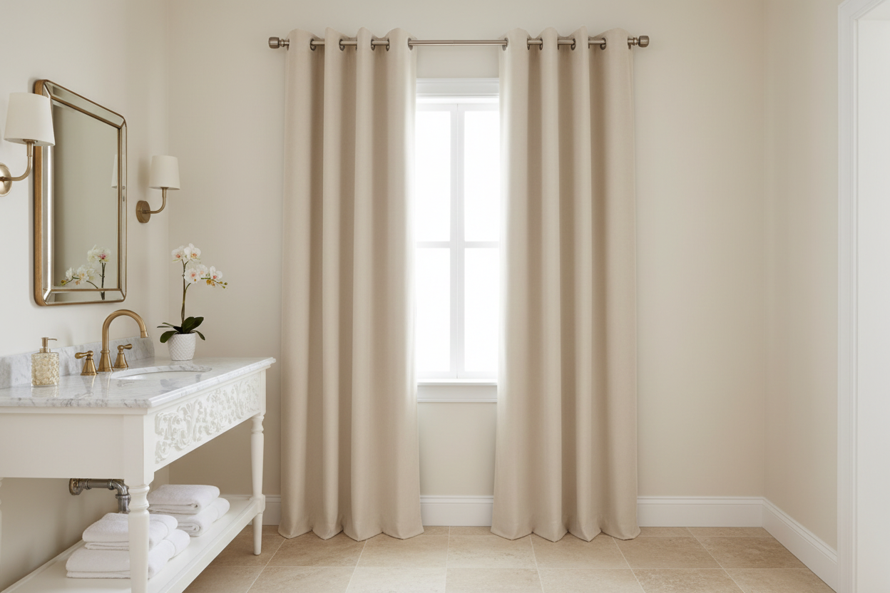 Salle d'eau avec rideau beige VELINOR