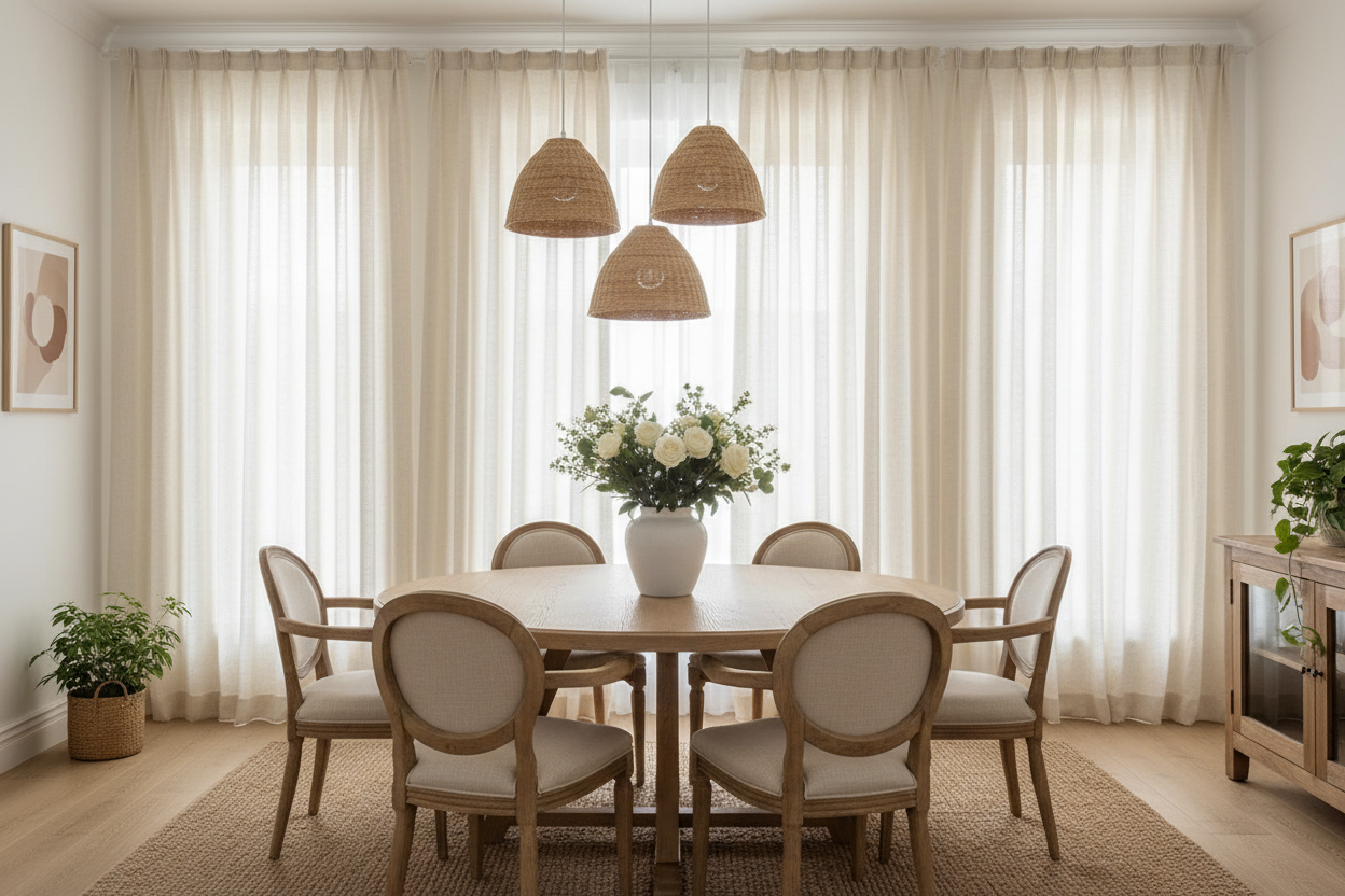 Salle à manger avec rideau beige HARMONIE