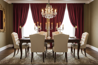 Salle à manger avec rideau bordeaux velours