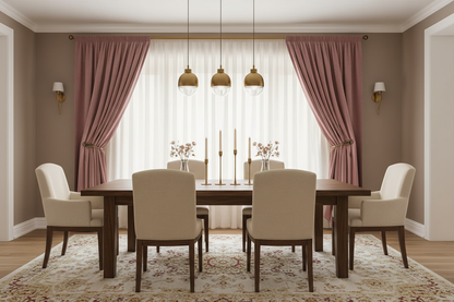 Salle à manger avec rideau rose velours