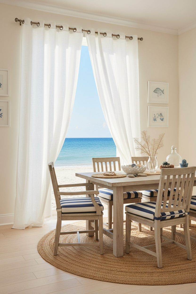 Salle à manger coastal rideau long