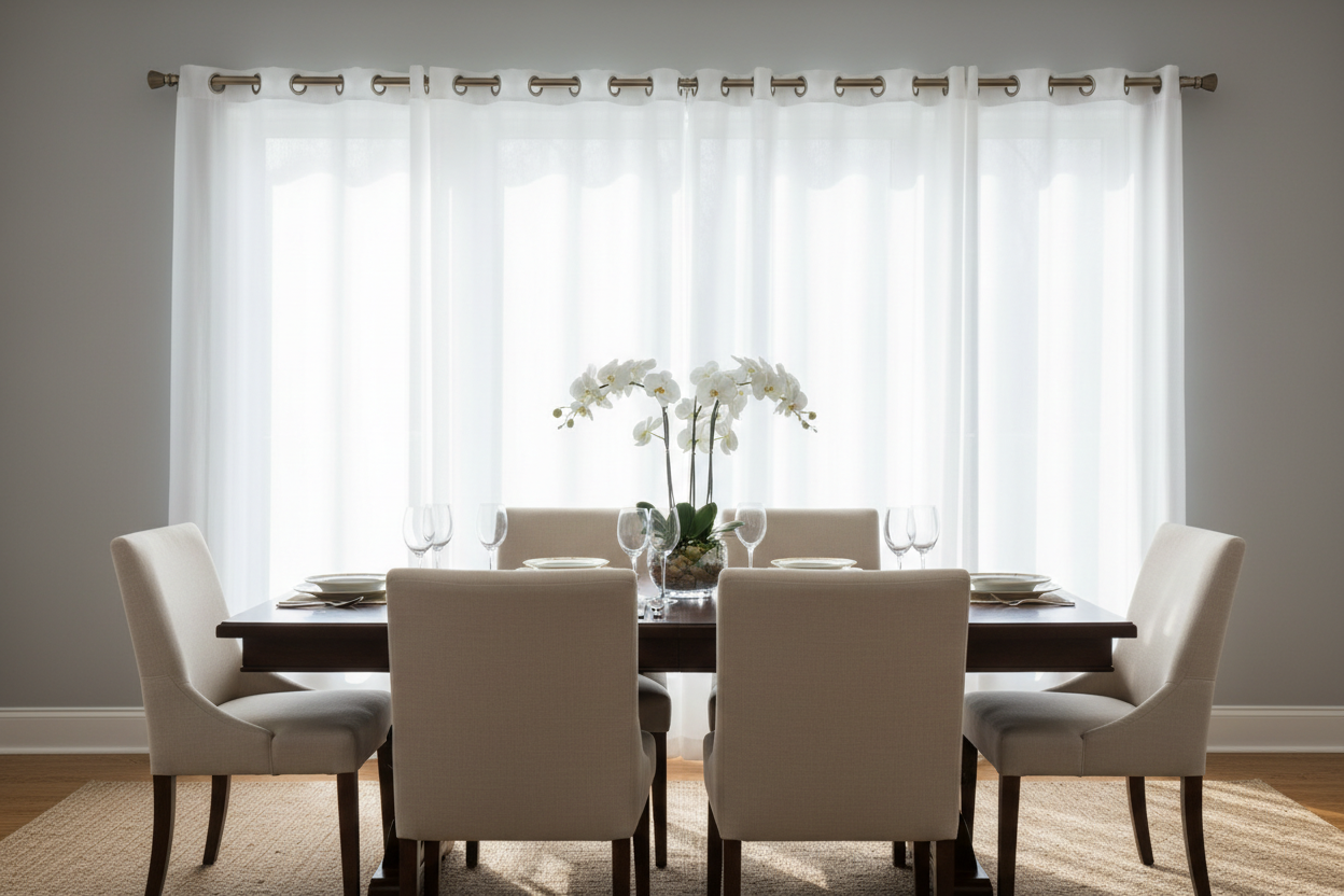 Salle à manger rideau blanc