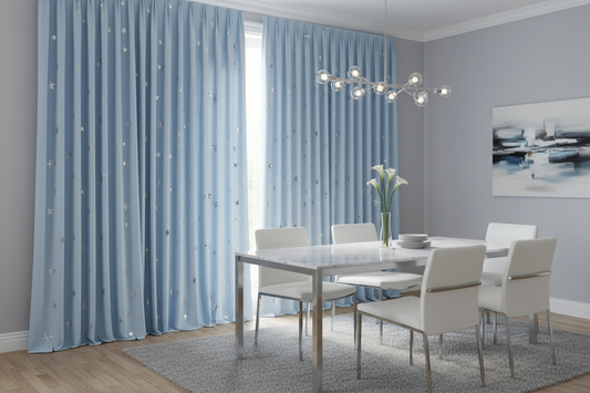 Salle à manger rideaux occultants bleu ciel étoiles