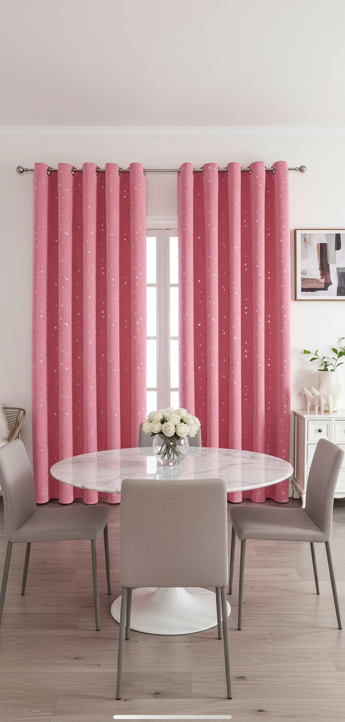 Salle à manger rideaux rose étoiles