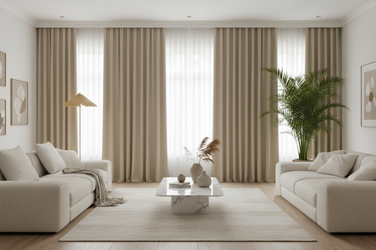 Salon avec rideau beige AURA 2