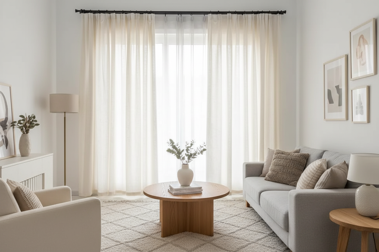 Salon avec rideau beige HARMONIE