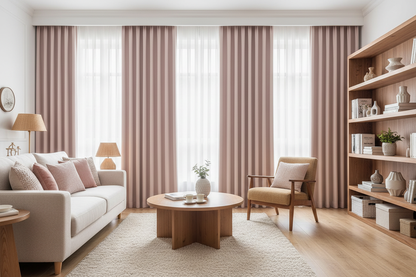 Salon avec rideau rose AURA