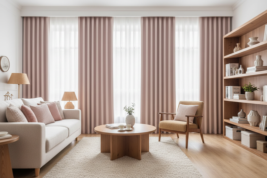 Salon avec rideau rose AURA