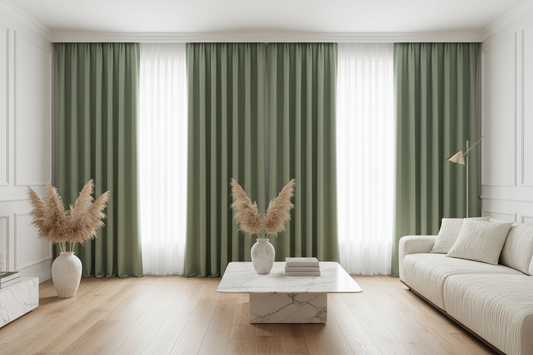 Salon avec rideau vert romarin AURA