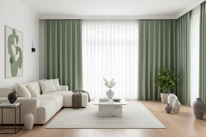 Salon avec rideau vert romarin AURA