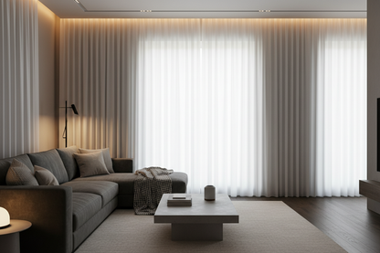 Salon avec rideaux blanc bloquant la lumière