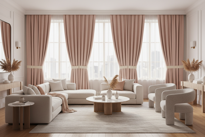 Salon avec rideaux rose