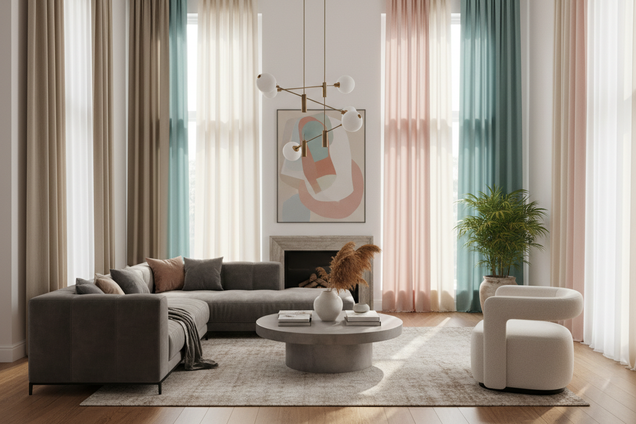 Salon contemporain avec couleurs variées