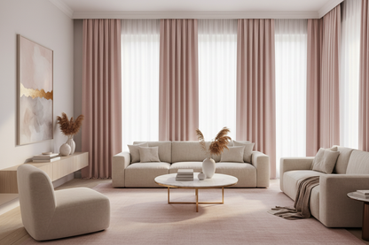 Salon contemporain avec rideaux rose