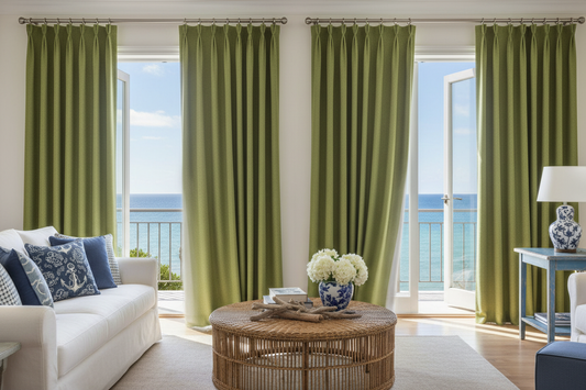 Salon de villa côtière avec rideaux BELMOND et anneaux
