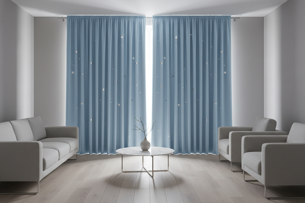 Salon rideaux occultants bleu ciel étoiles