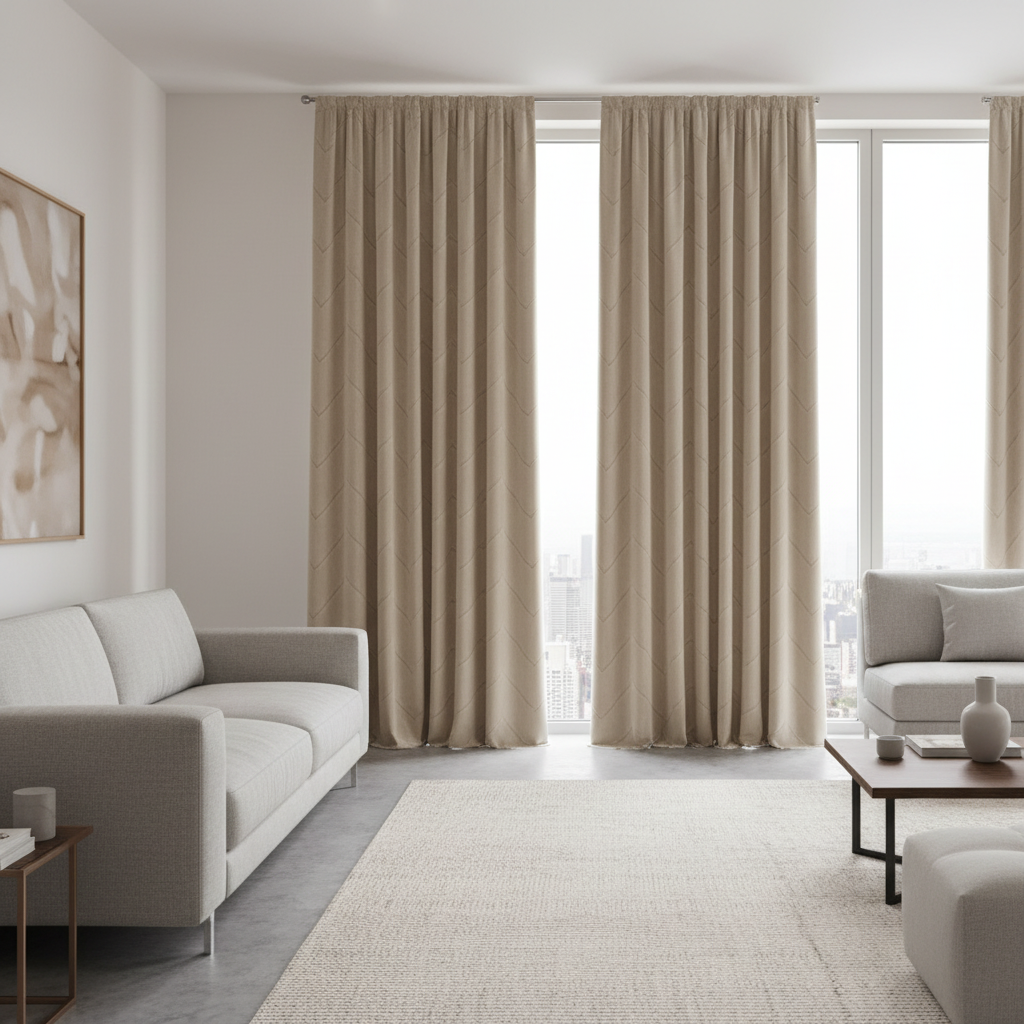 Salon rideaux velours beige