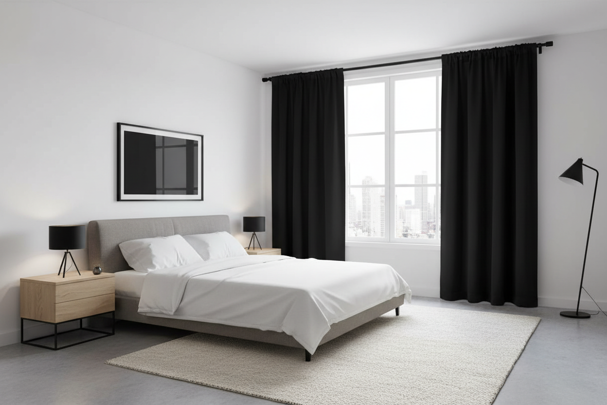 SOMBRIEL - Chambre minimaliste avec anneaux noirs mats