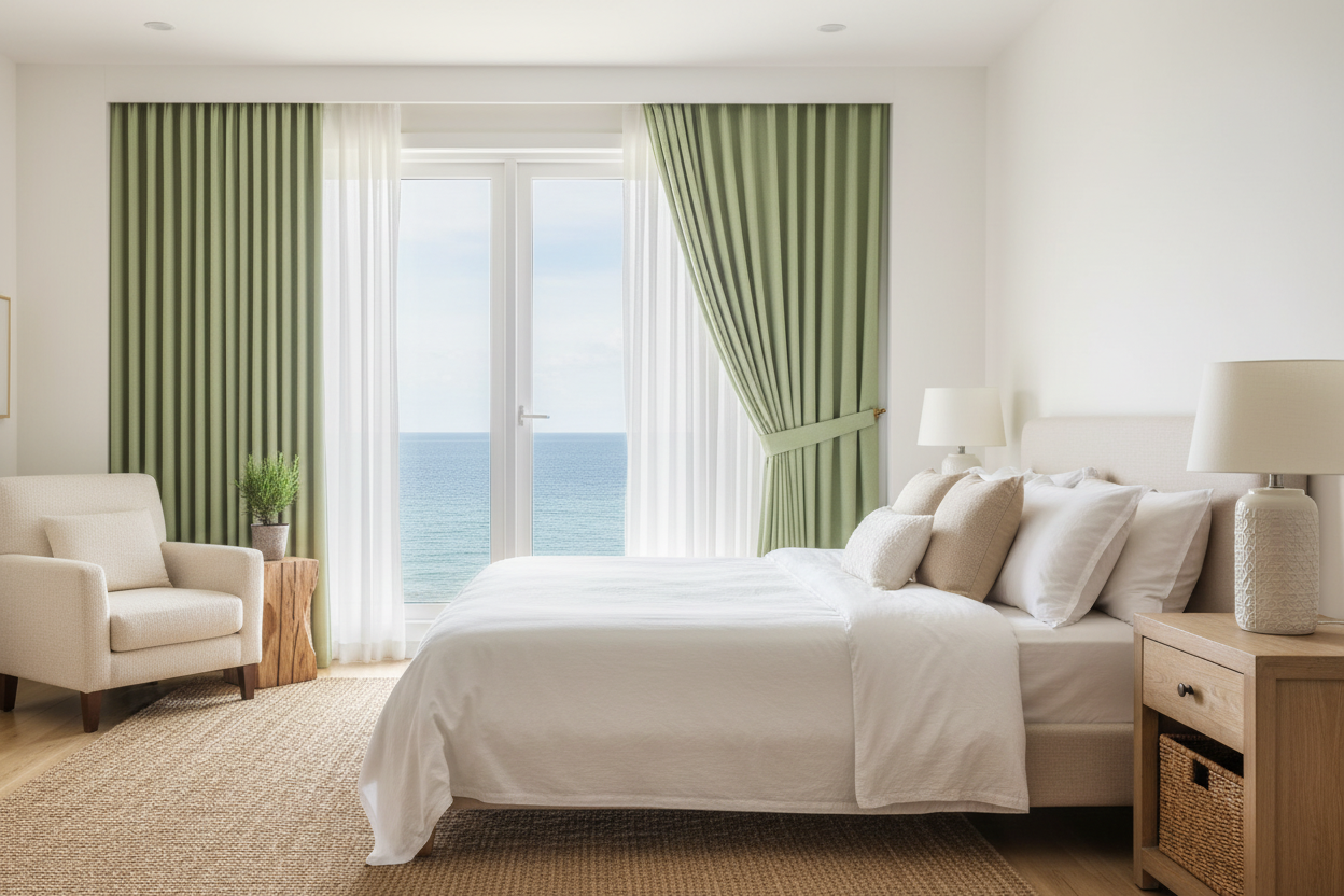 Suite parentale côtière avec rideaux BELMOND vert romarin et anneaux