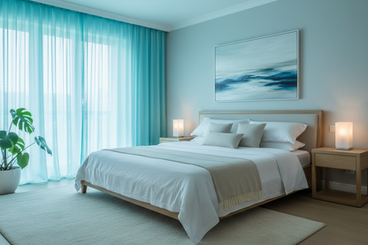 Voilage bleu aqua - Chambre