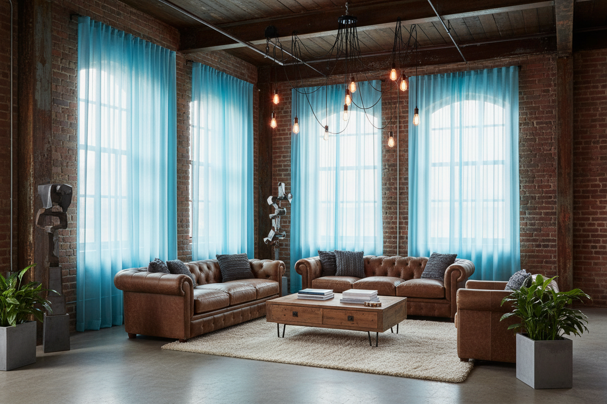 Voilage bleu aqua - Industriel