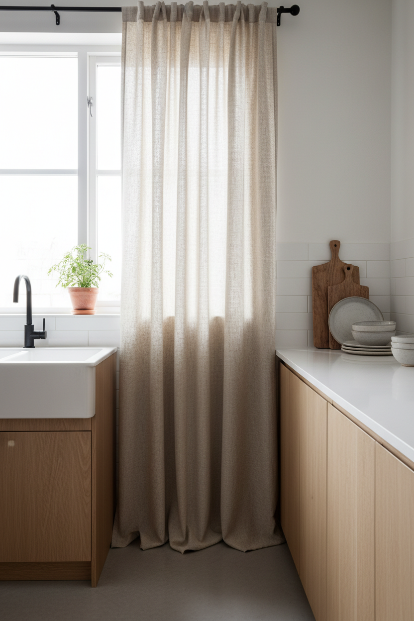 Voilage lin beige cuisine
