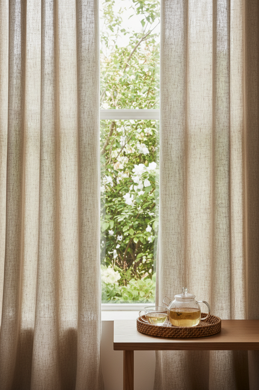 Voilage lin beige fenêtre