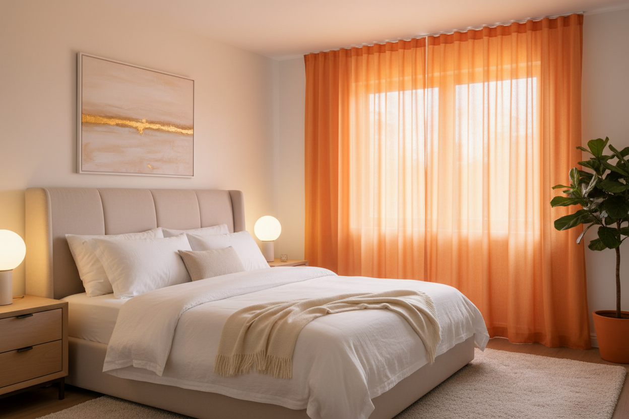 Voilage orange - Chambre