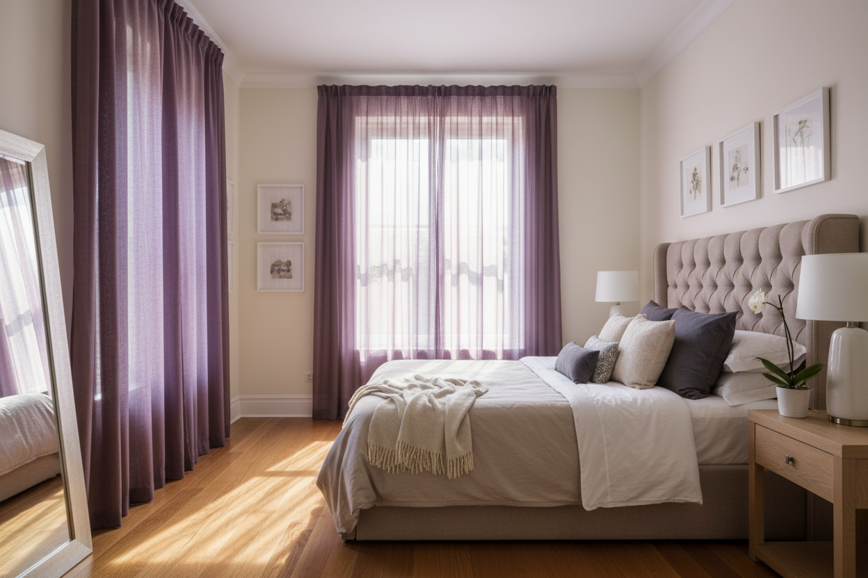 Voilage prune - Chambre