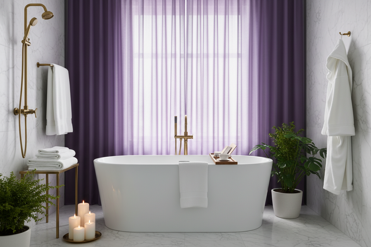 Voilage prune - Salle de bain spa