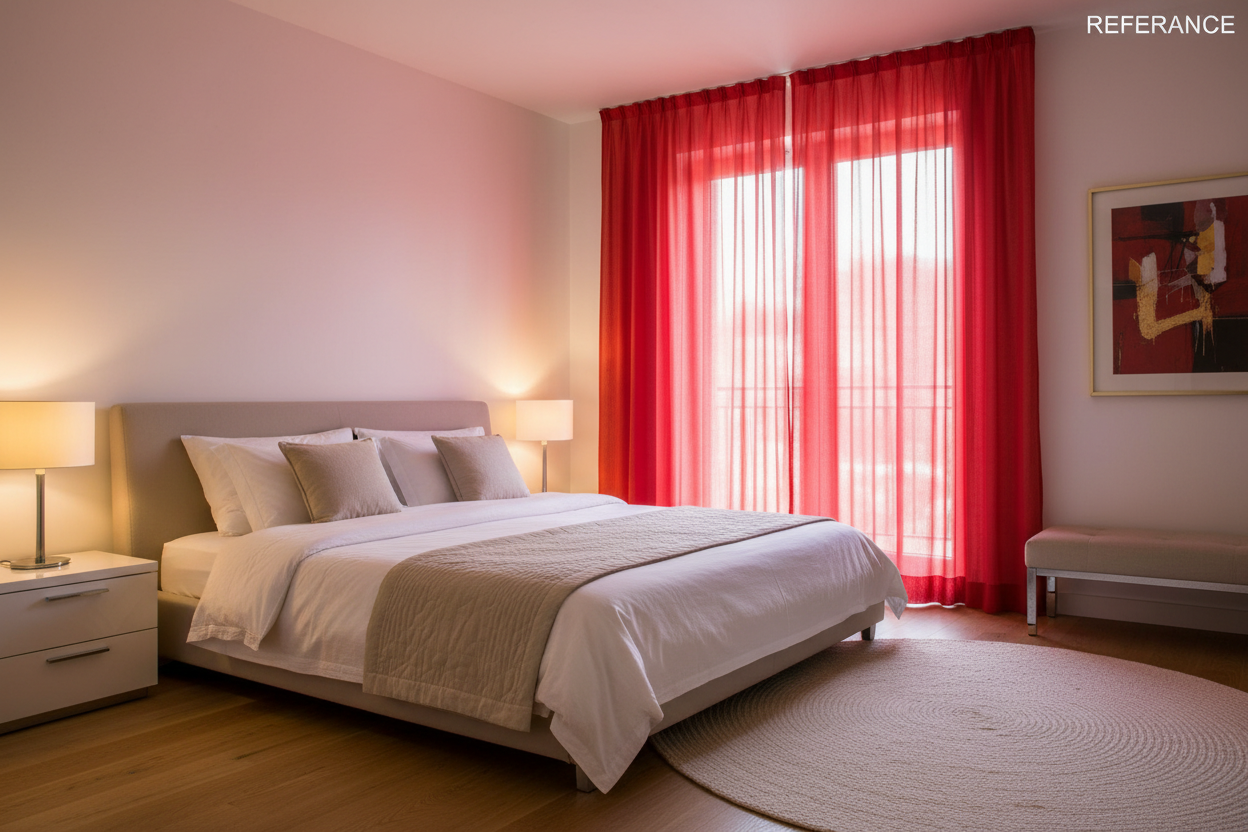 Voilage rouge - Chambre