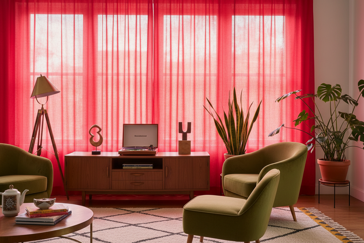 Voilage rouge - Mid-century