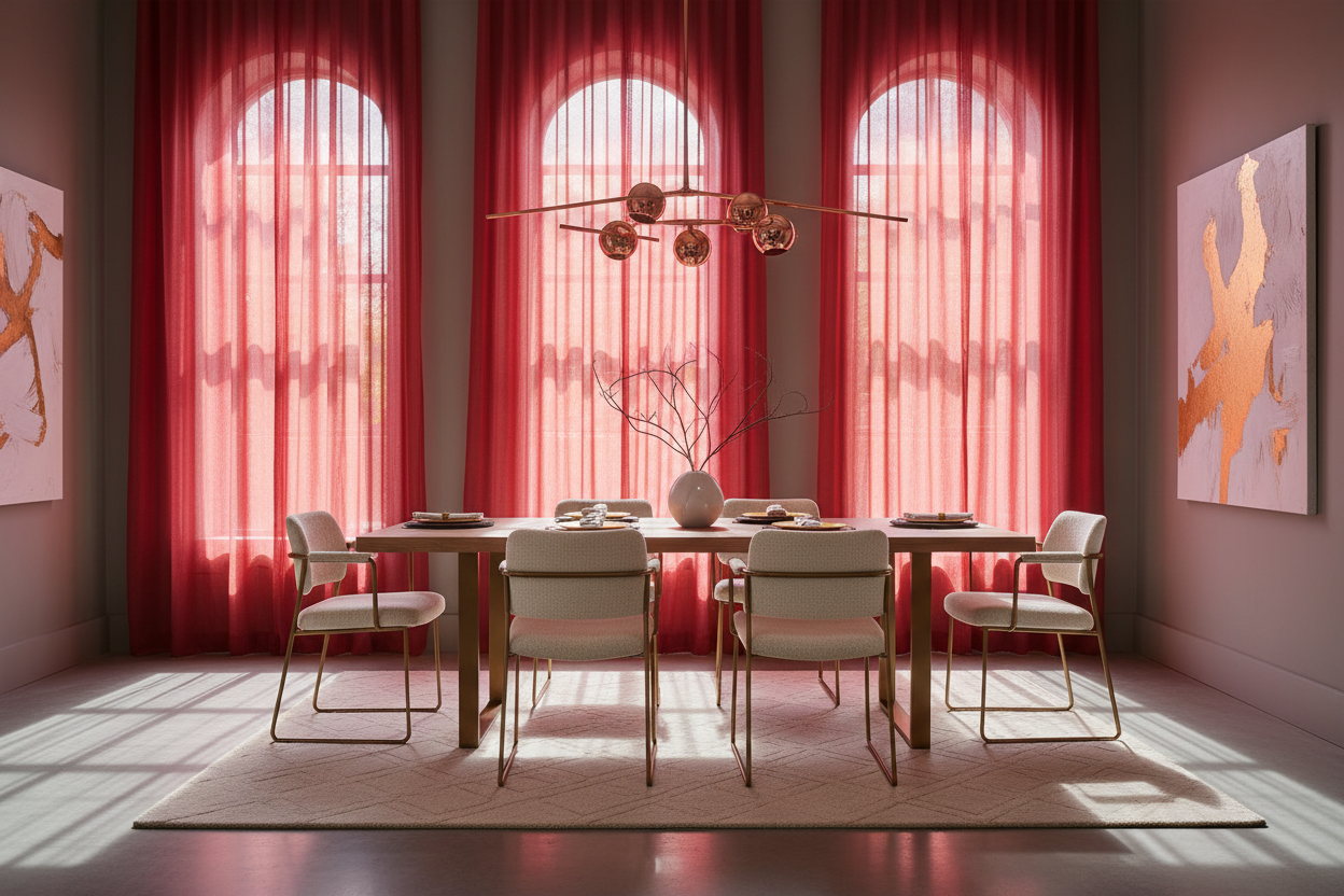 Voilage rouge - Salle à manger