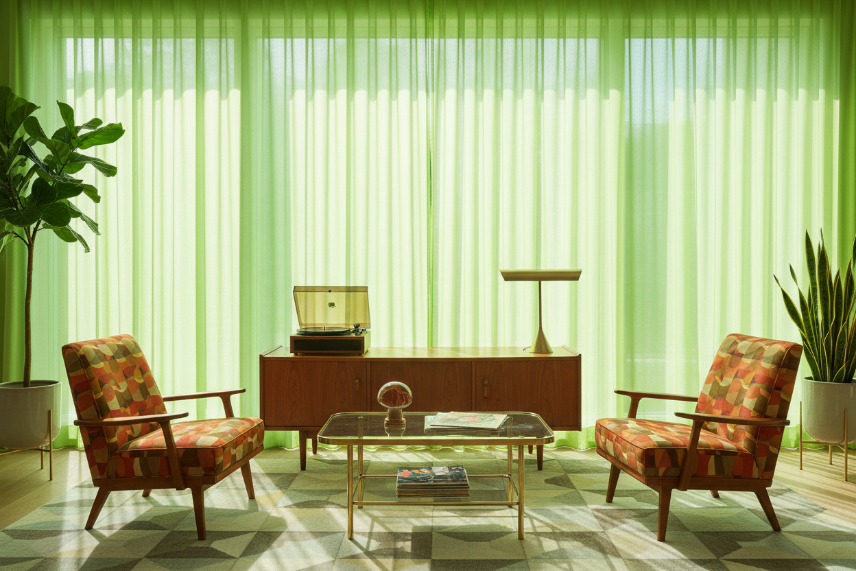 Voilage vert pomme - Mid-century
